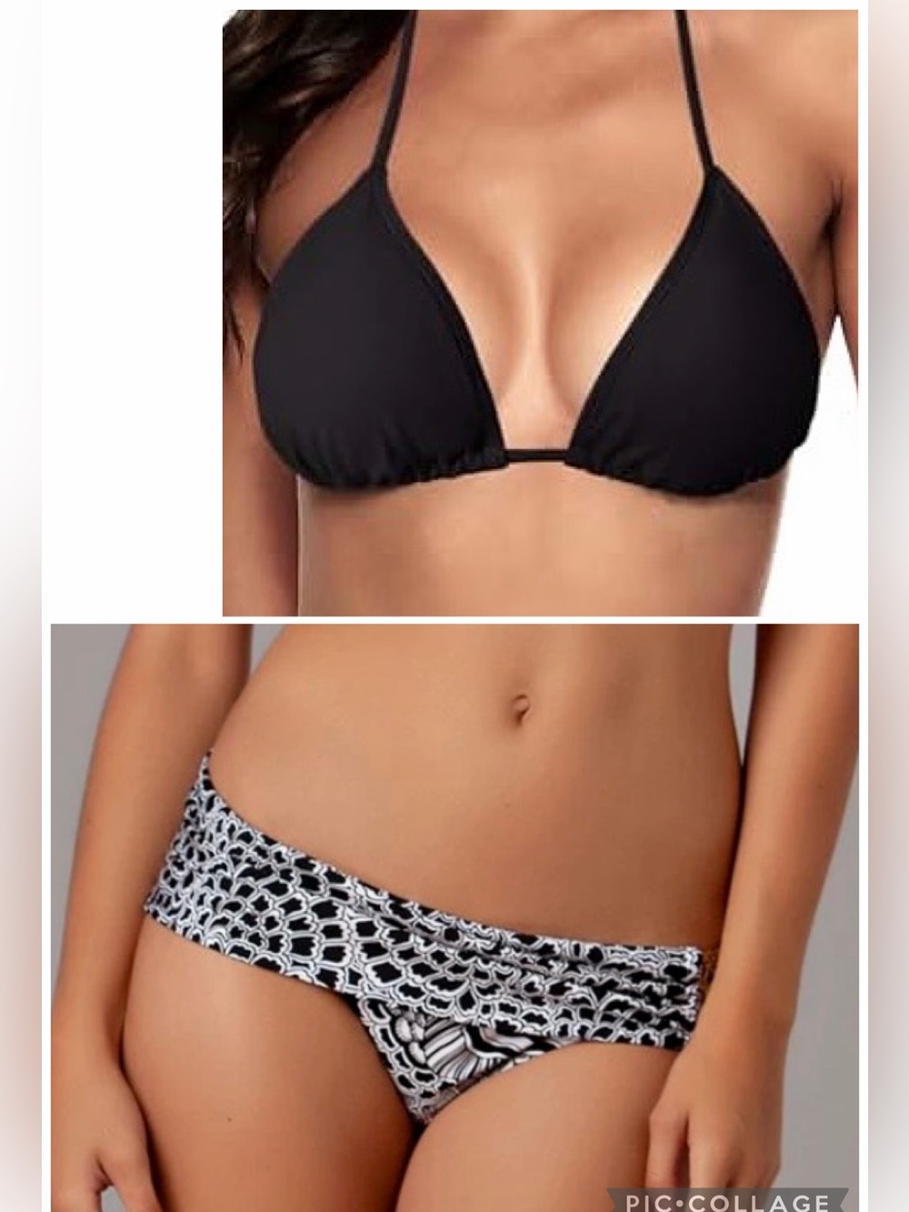 Trina Turk Size 8 Black White Bikini Set Hipster Bottom Triangle Top